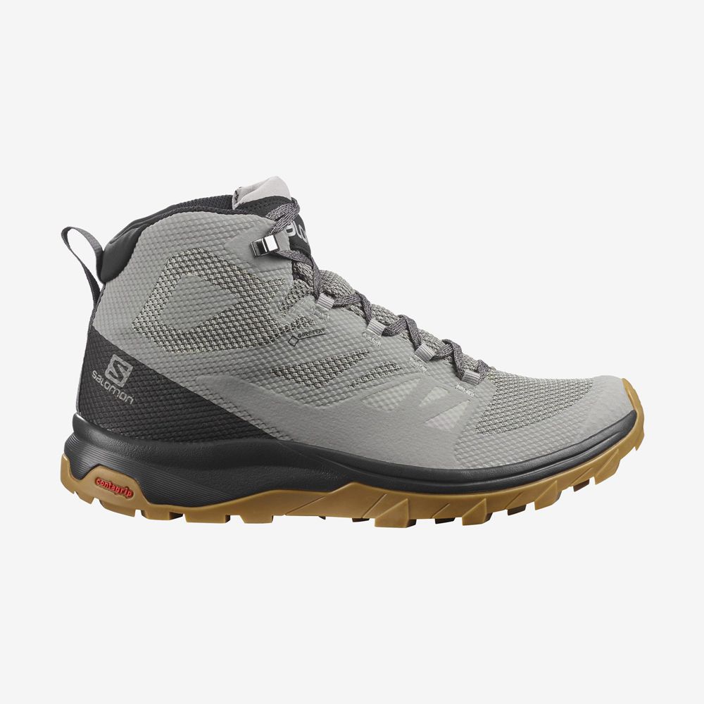 Salomon OUTLINE MID GORE-TE - Mens Hiking Boots - Grey - NZ (62945-UEKO)